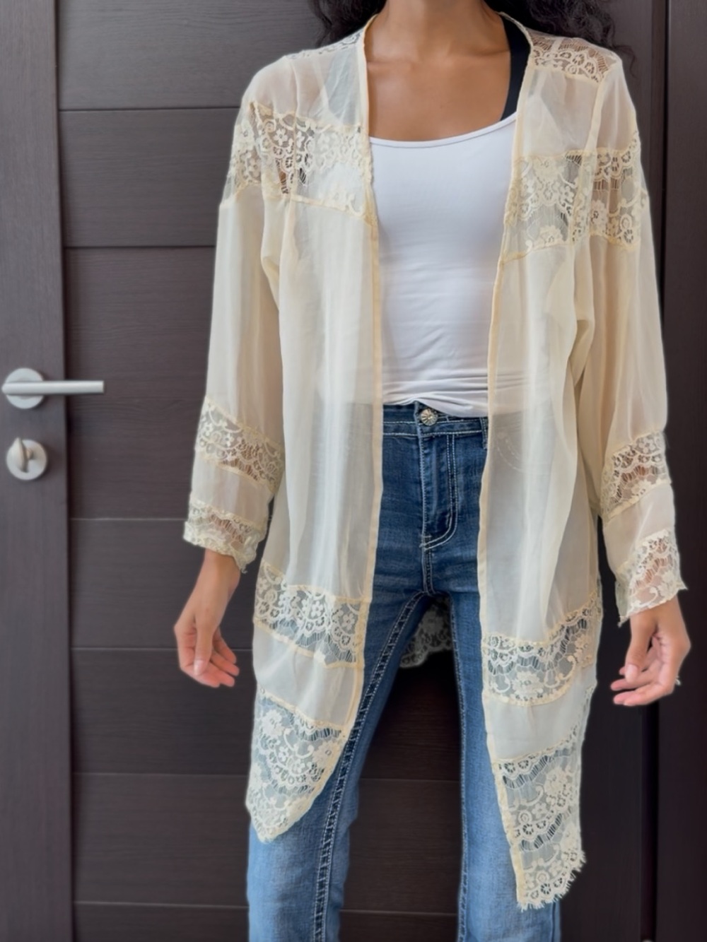 ASOS Cream Lace Detail Robe - Picture 4 of 14